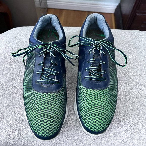 Footjoy Green Blue HyperFlex FlexGrid Spike Golf Shoes 51007 EUC. Mens Size 10M - Picture 1 of 6